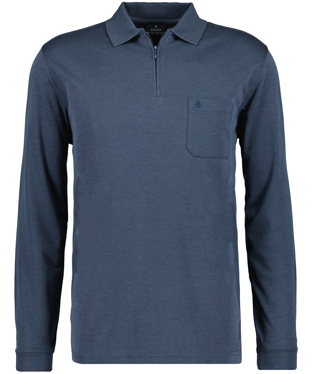 Softknit-Poloshirt Langarm mit Zip