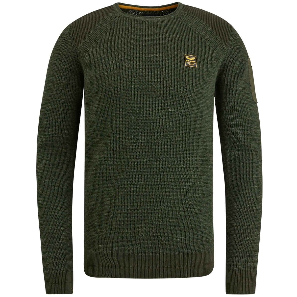 R-neck cotton rib melee knit