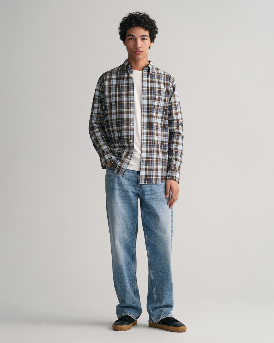 Regular Fit Popeline Hemd mit mittelgroßem Karo