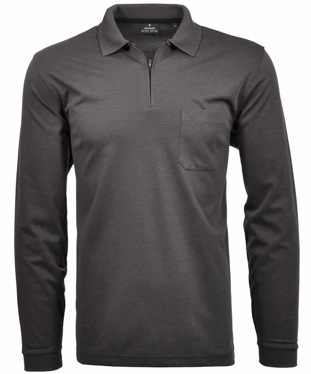 Softknit-Poloshirt Langarm mit Zip