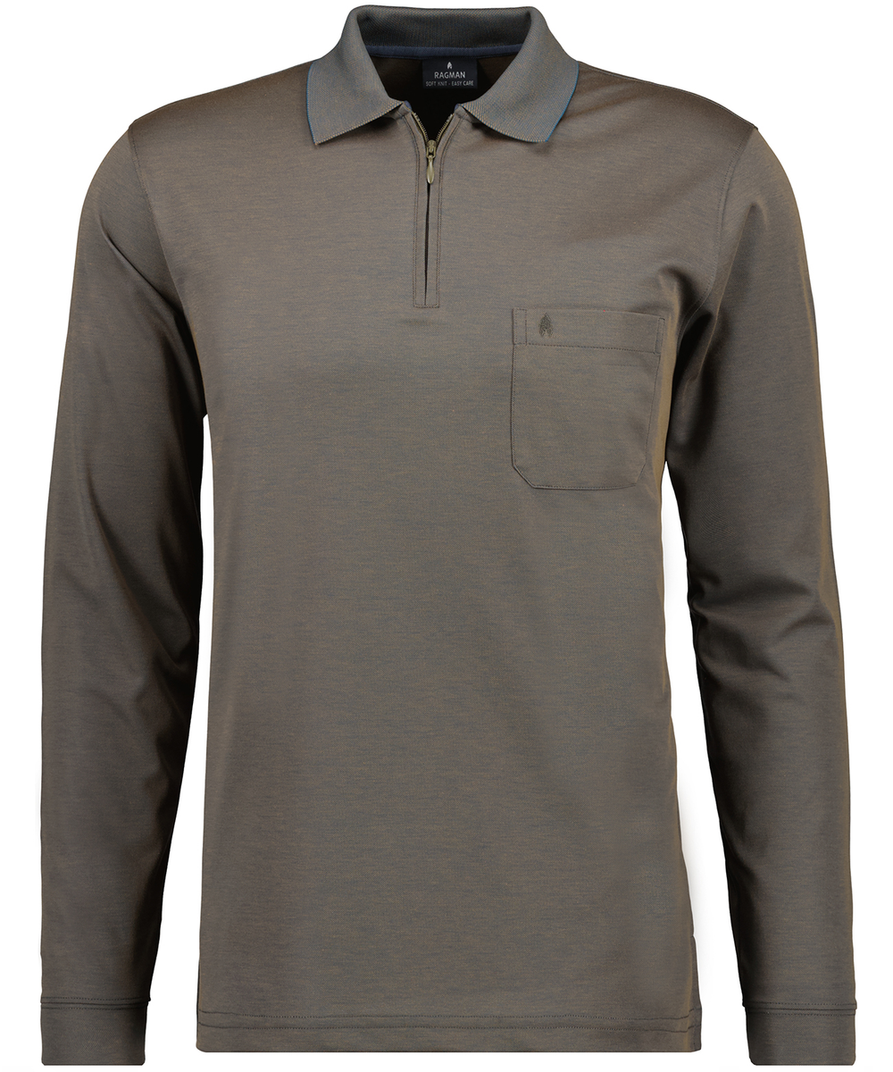 Softknit-Poloshirt Langarm mit Zip