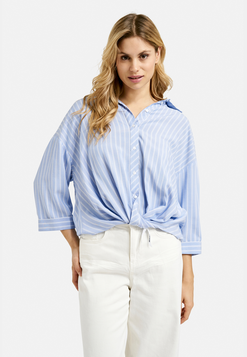 Striped Shirt Blouse Knot at Hem