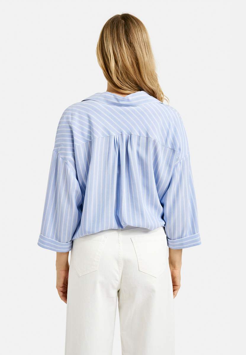 Striped Shirt Blouse Knot at Hem