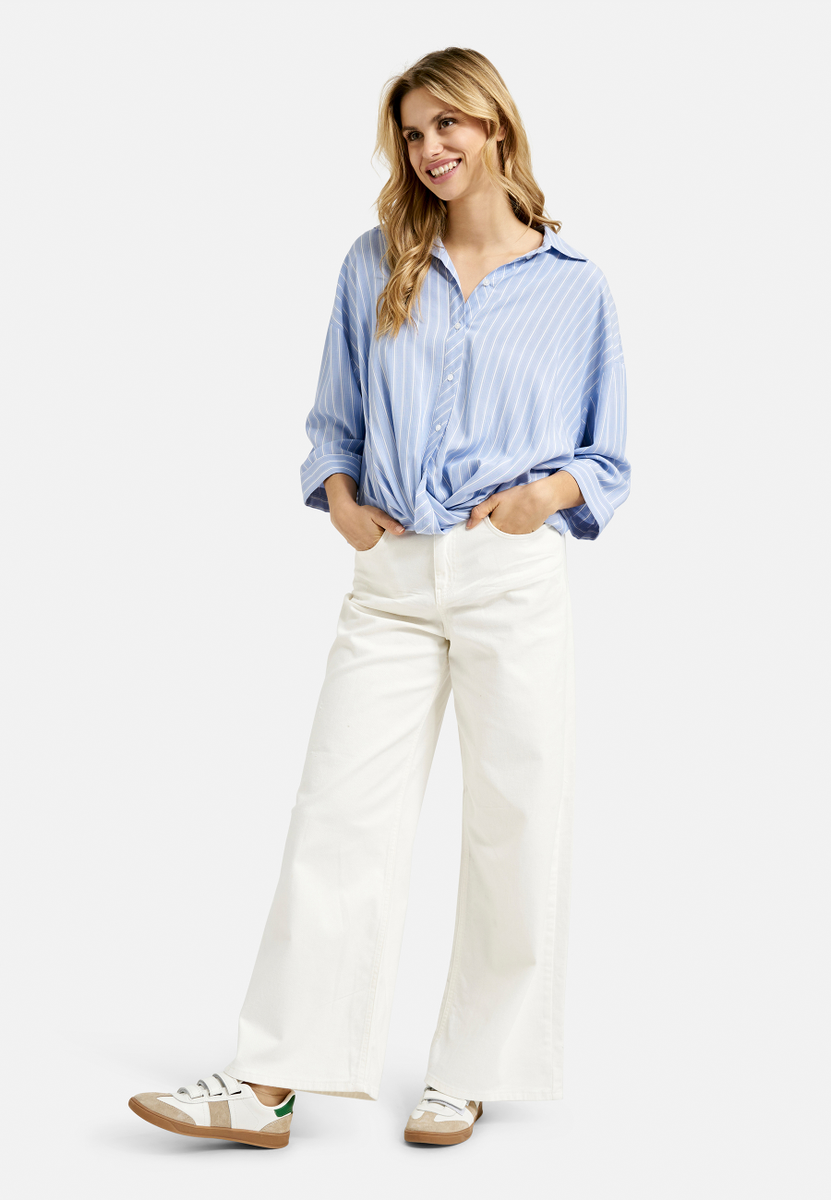 Striped Shirt Blouse Knot at Hem