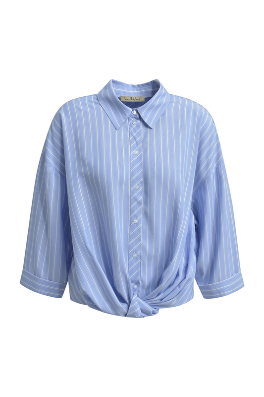 Striped Shirt Blouse Knot at Hem