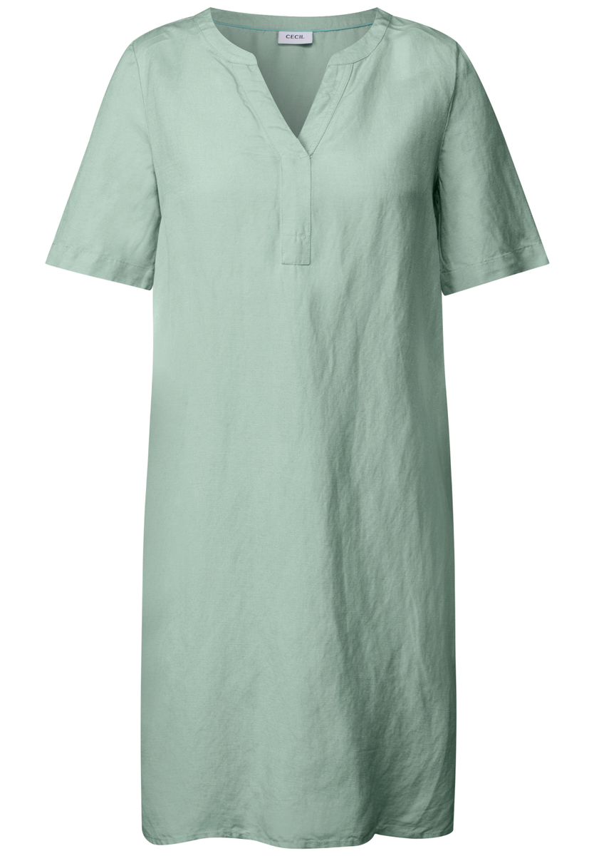 Split Neck Leinenmix Kleid