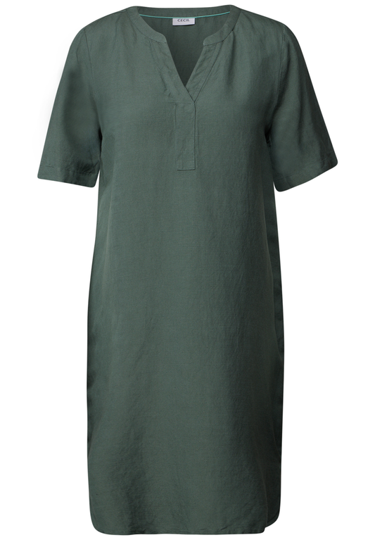 Split Neck Leinenmix Kleid