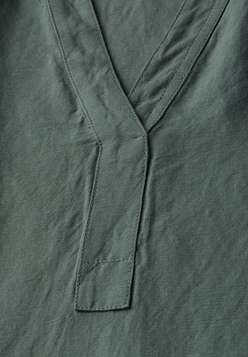 Split Neck Leinenmix Kleid