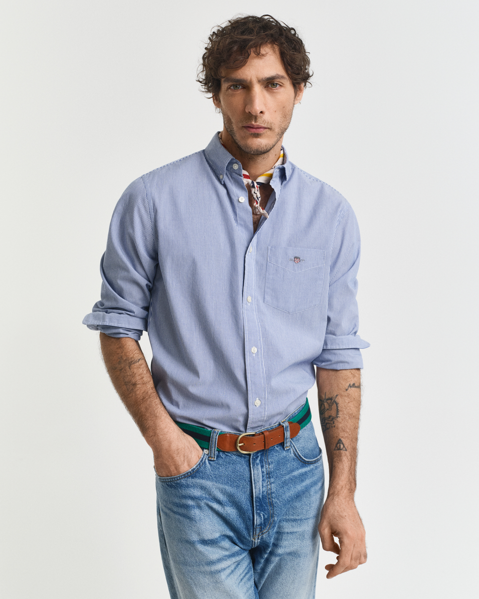 Regular Fit Classic Banker Stripe Popeline Hemd