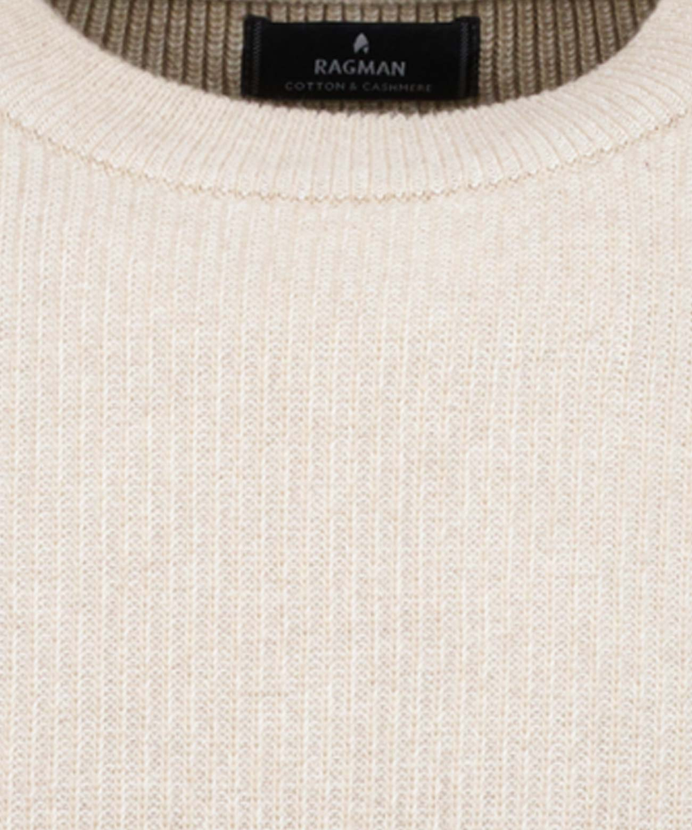 Strick-Pullover Rundhals Bicolour, Baumwolle/Kaschmir