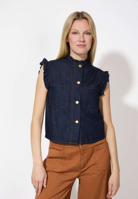 Jeansbluse mit Rüschenärmeln